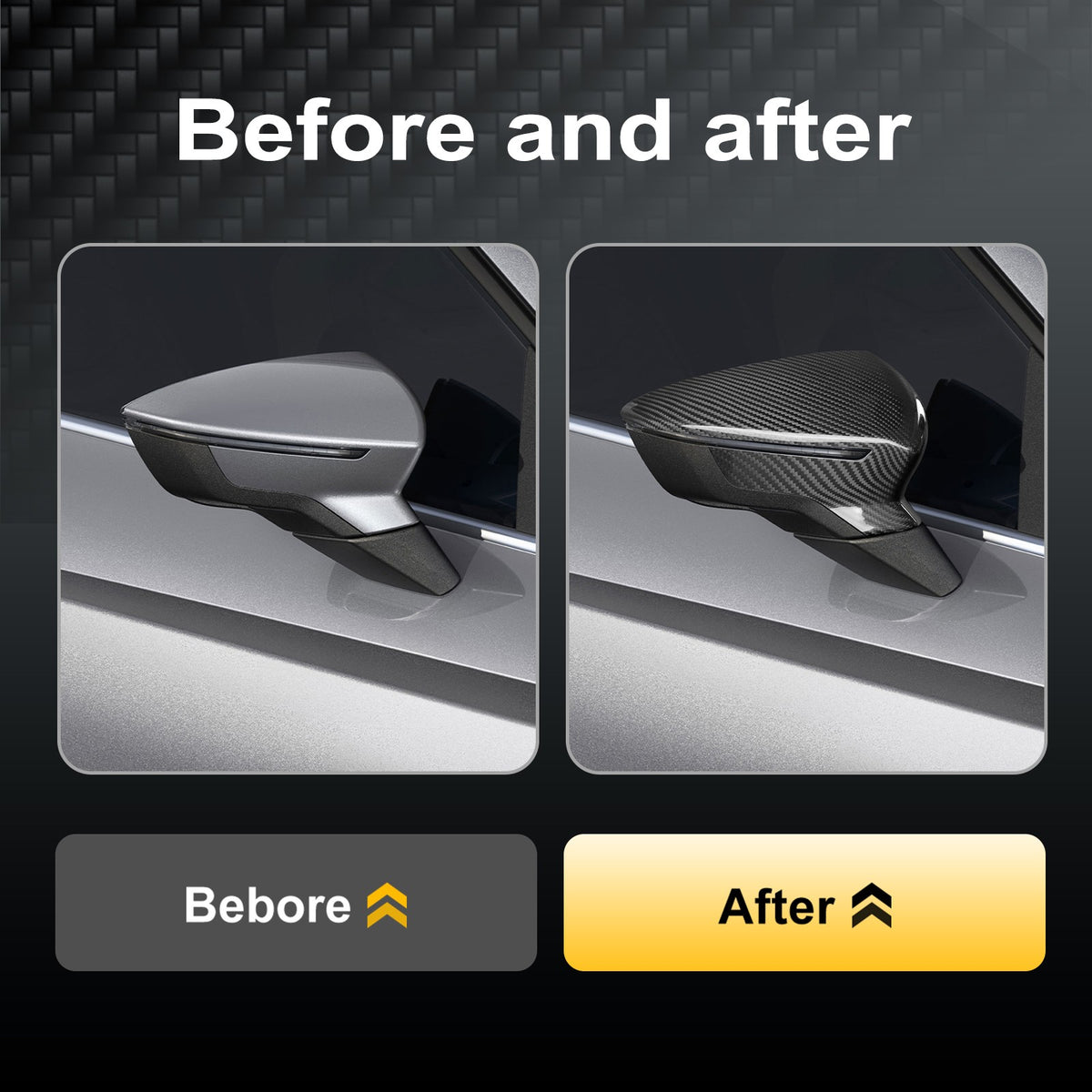 For SEAT Leon 2013-2019 Car Rear View Mirror Cover Decor Trim Black Carbon Fiber - detail view 4