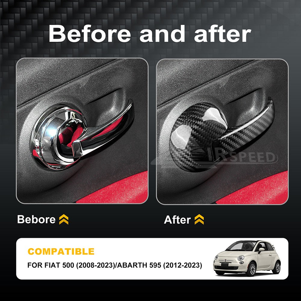 Black Carbon Fiber Door Handle Cover for FIAT 500 2008-2023 Abarth 595 2012-2023 - detail view 3