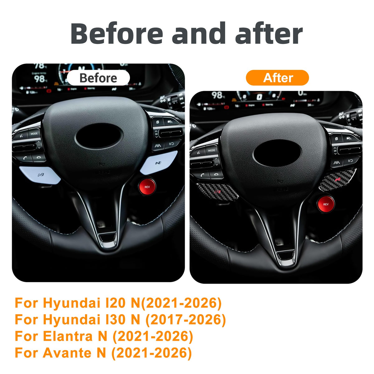 For Hyundai i20 2021-2026 Car Steering Wheel Button Stickers Trim Carbon Fiber