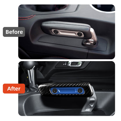 Blue Hard Carbon Fiber Handbrake Interior Sticker for 2024-2025 Ford Mustang - detail view