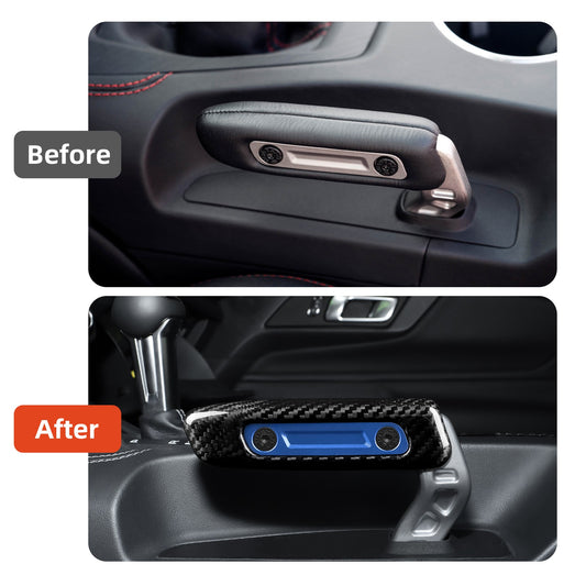 Blue Hard Carbon Fiber Handbrake Interior Sticker for 2024-2025 Ford Mustang - detail view