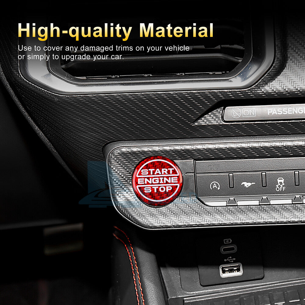 For Ford Mustang 24-25 Red Real Carbon Fiber Engine Start Push Button Cover Trim - detail view 3