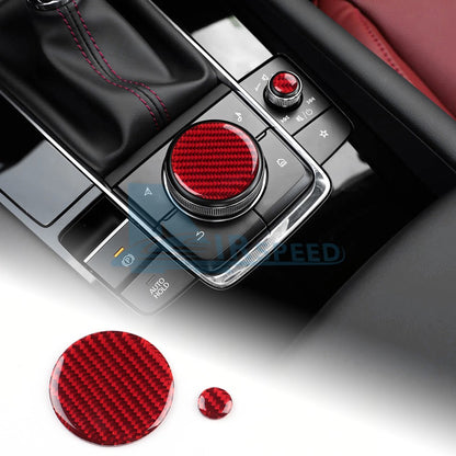 For Mazda 3 Axela 2019-2024 Central Multimedia Knob Trim Cover Red Carbon Fiber