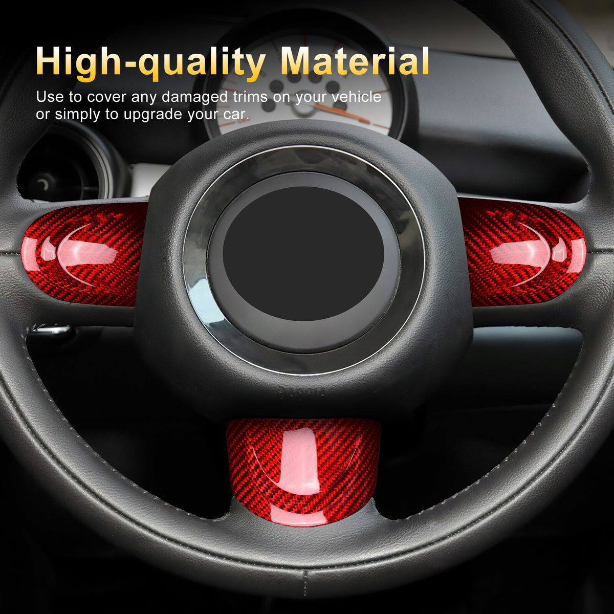 For Mini R55 R56 R57 R60 07-2015 REAL HARD Carbon Fiber Steering Wheel Cover Red - detail view 4