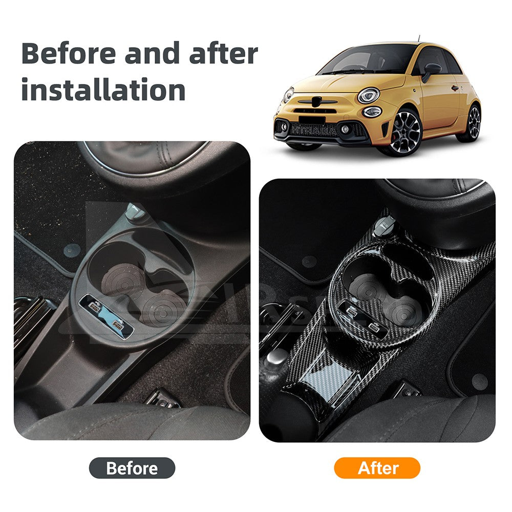 for FIAT 500 Abarth 595 2016-2024 HARD Carbon Fiber Center Water Cup Frame Cover - detail view 3