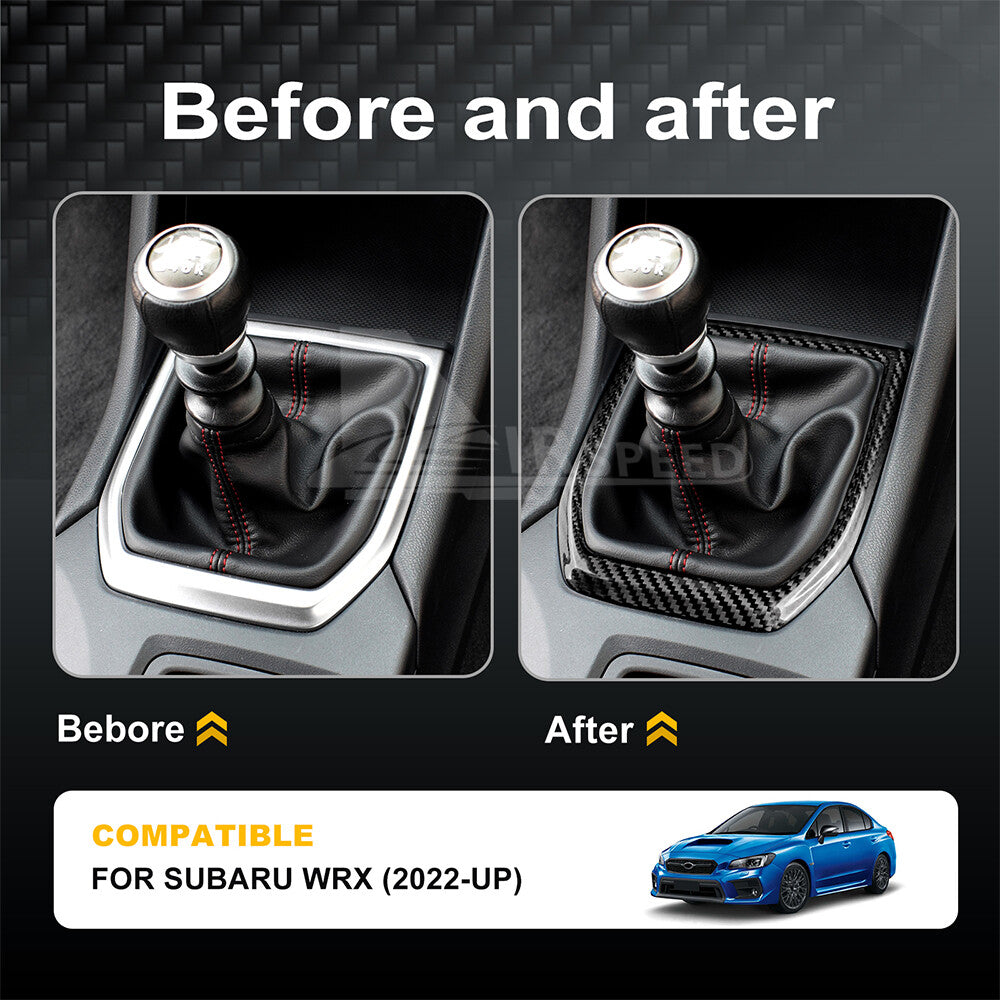 Black Gear Shifter Panel Cover REAL HARD Carbon Fiber For Subaru WRX 2022-2023 - detail view