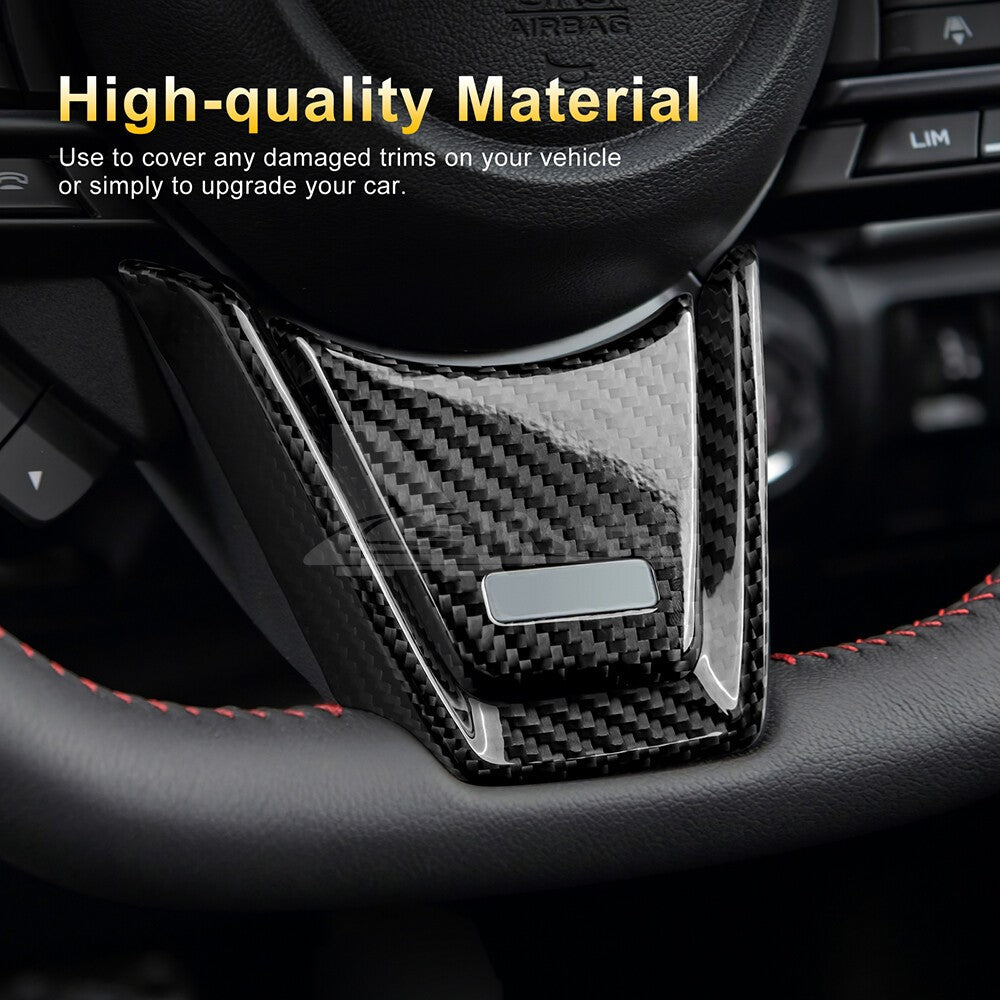 Black Center Steeing Wheel Cover REAL HARD Carbon Fiber For Subaru WRX 2022-2023 - detail view 4