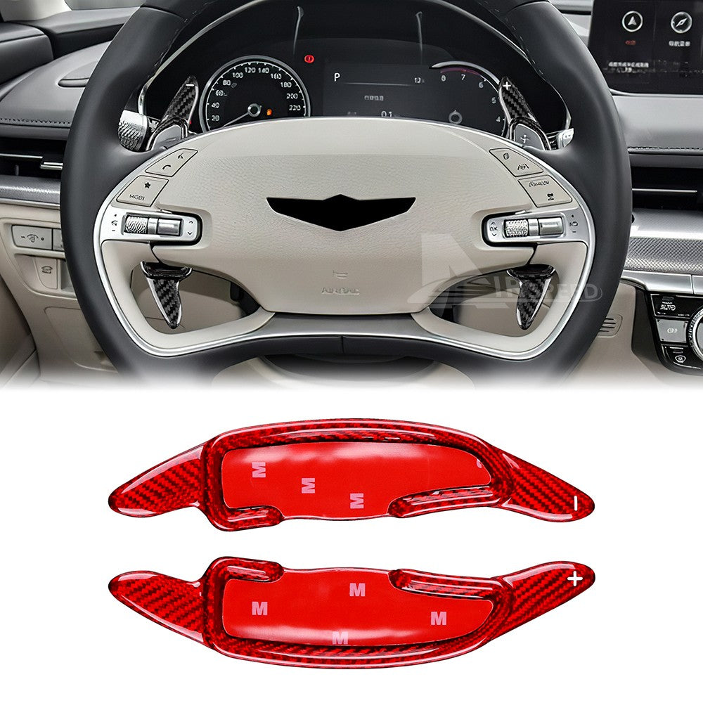 For Hyundai Genesis 2021-2022 Red Carbon Steering Wheel Paddle Shifter Extension