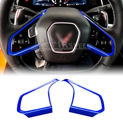 Steering Wheel Button Frame Sticker Blue Carbon Fiber for Corvette C8 2020-2025