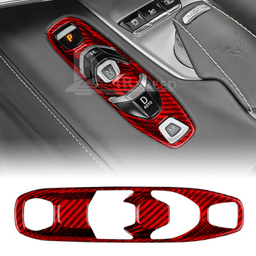 REAL HARD For Corvette C8 20-23 Carbon Fiber Red Gear Shifter Frame Panel Cover