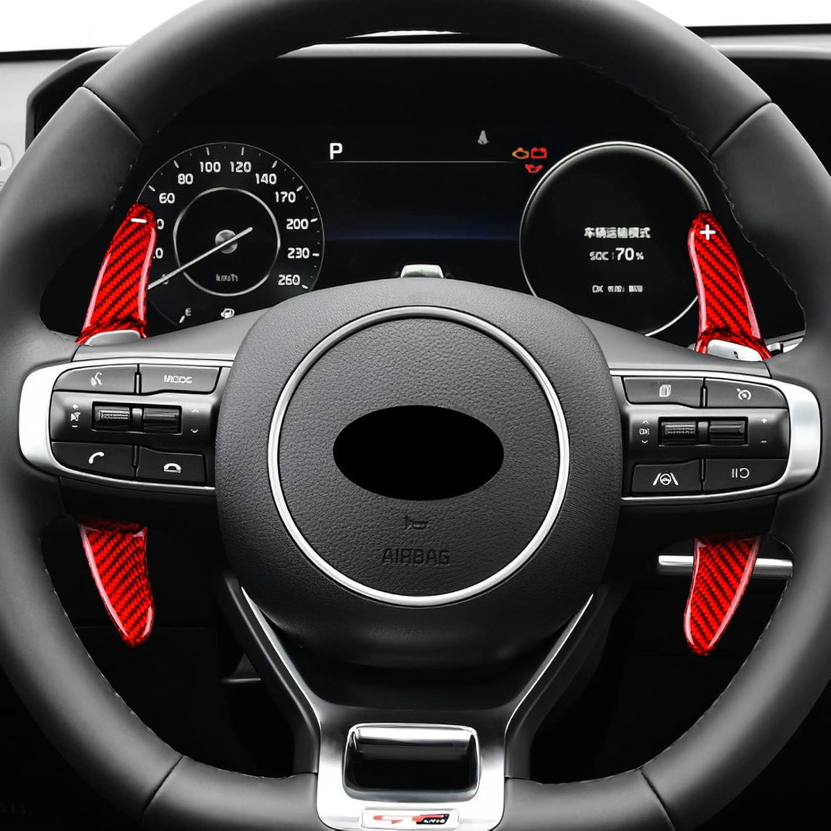 For Kia K5 2020-25 Real Carbon Fiber Red Steering Wheel Paddle Shifter Extension - detail view 6