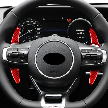 For Kia K5 2020-25 Real Carbon Fiber Red Steering Wheel Paddle Shifter Extension - detail view 6