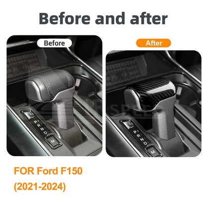 For Ford F-150 2021-2025 Center Console Gear Shift Head Cover Black Carbon Fiber - detail view 4