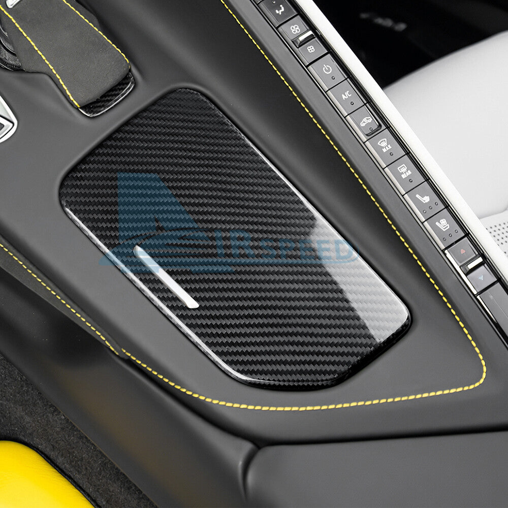 For Corvette C8 20-24 Center Water Cup Holder Cover REAL HARD Carbon Fiber BLACK
