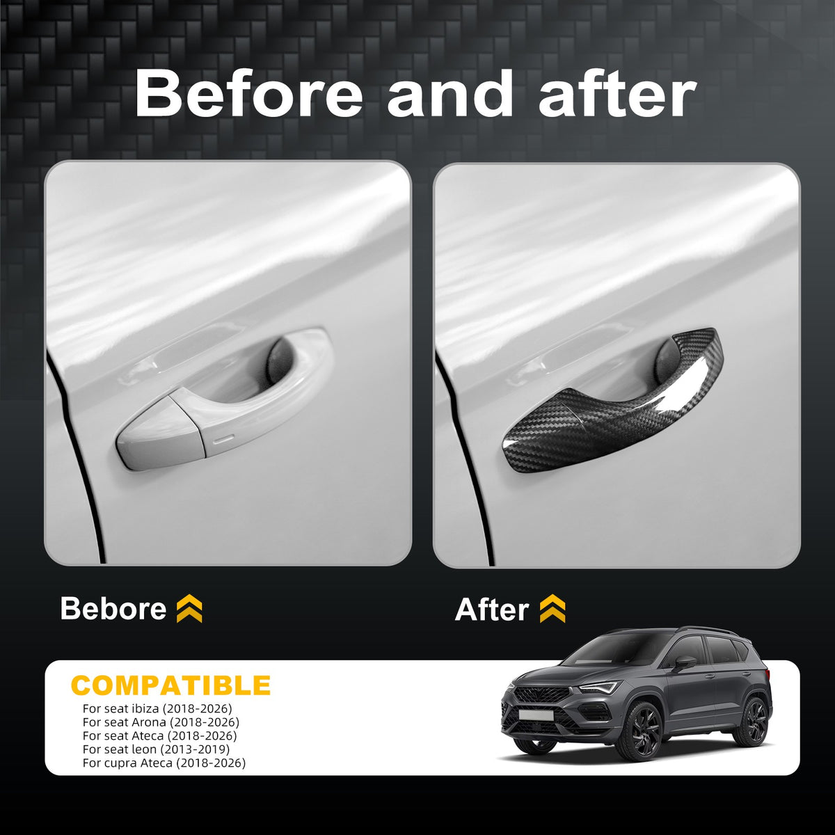 Car Exterior Door Handle Cover Carbon Fiber for SEAT Ibiza Arona Ateca 2018-2026 - detail view 3