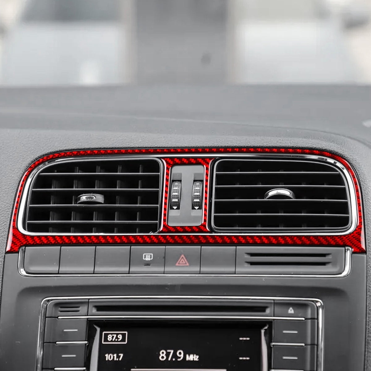 Carbon Fiber Center Air Outlet Frame Sticker Red for Volkswagen Polo 2015-2017（U.S. Stock）