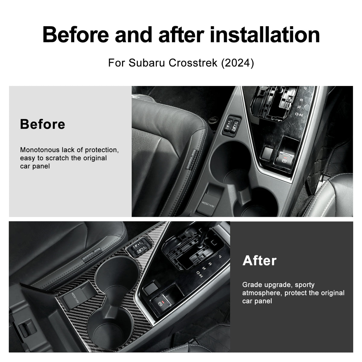 Car Center Water Cup Holder Panel Sticker Black for Subaru Crosstrek 2024-2026 - detail view 3