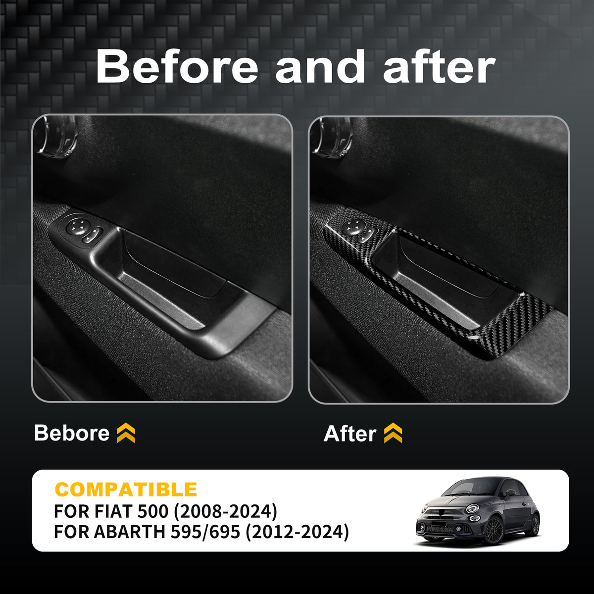 Door Window Lift Frame Cover Carbon Fiber for FIAT 500 08-24 Abarth 595 12-24 - detail view 4