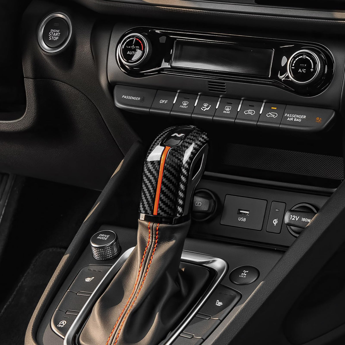 AIRSPEED Real Hard Carbon Fiber Gearshift Hood Button Frame Covers for Hyundai Elantra N (2021-2025), Interior Decor Decal Car Accessories, Black - detail view 6
