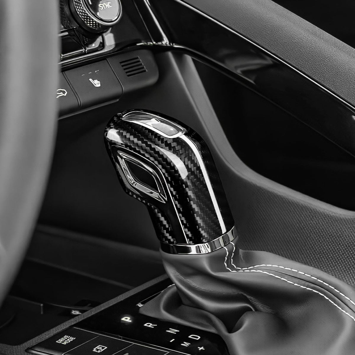 AIRSPEED Real Hard Carbon Fiber Gearshift Hood Button Frame Covers for Hyundai Elantra N (2021-2025), Interior Decor Decal Car Accessories, Black - detail view 7