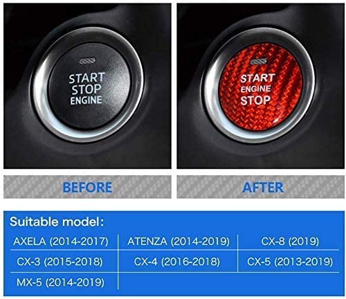 AIRSPEED Carbon Fiber Car Engine Start Button Sticker Interior Trim for Mazda Axela Atenza CX-3 CX-4 CX-5 CX-8 MX-5 Accessories (Red) - product view