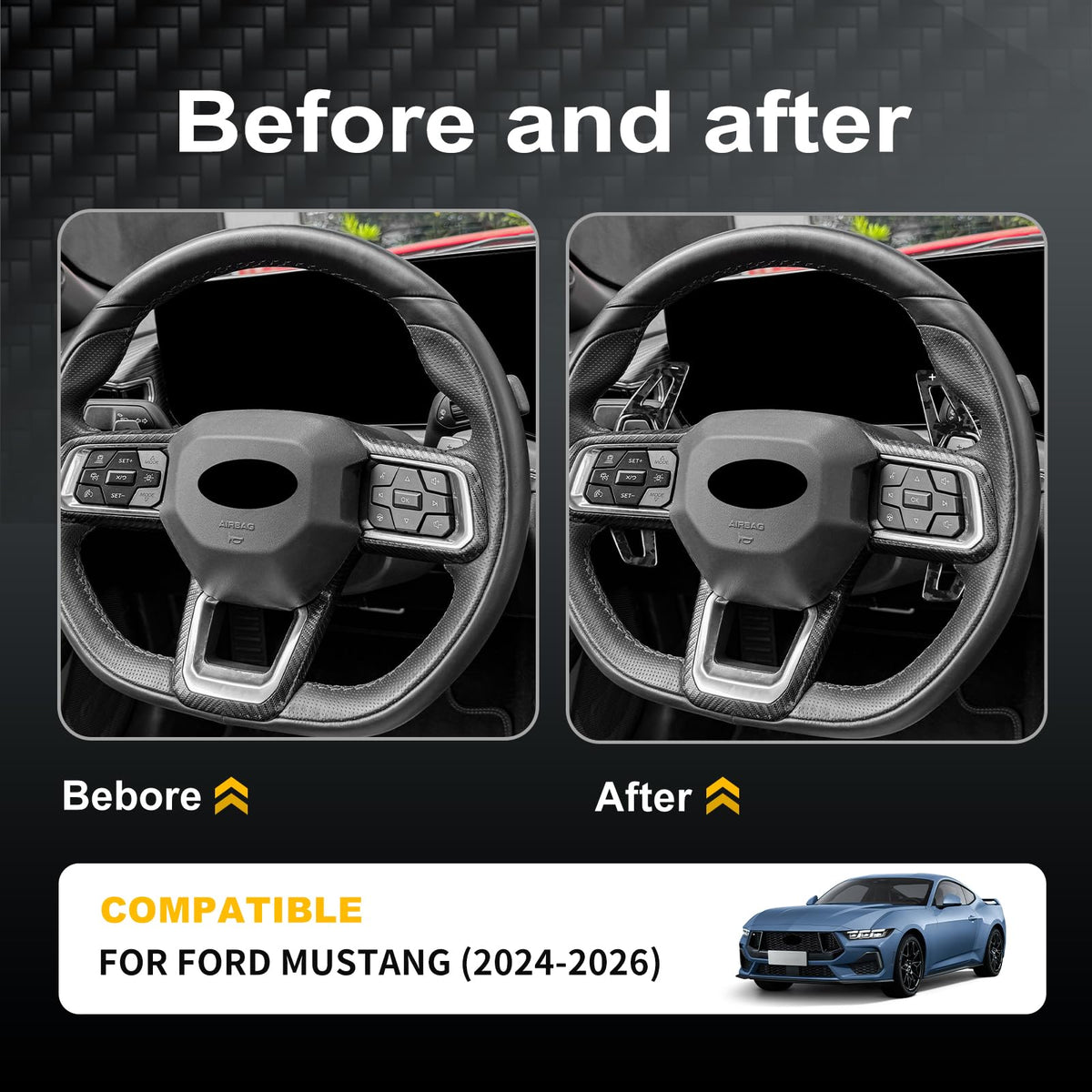 AIRSPEED 2-Piece Hard Carbon Fiber DSG Paddle Shifter Extensions for 2024-2026 Ford Mustang - product view