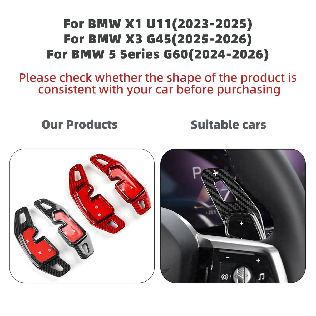 AIRSPEED 2-Piece Hard Carbon Fiber DSG Paddle Shifter Extensions for BMW X1 U11 (2023-2025), X3 G45 (2025-2026) & 5 Series G60 (2024-2026) - detail view 3