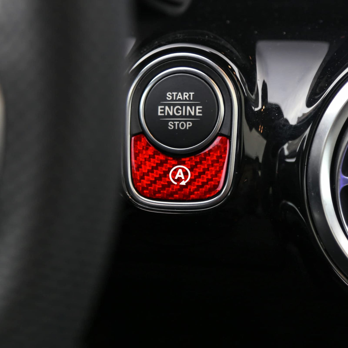 AIRSPEED Carbon Fiber Engine Start/Stop Button Sticker for Mercedes-Benz A-Class W177, GLB X247 & CLA AMG W247 (Red) - detail view 3