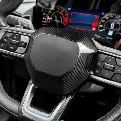 AIRSPEED Hard Carbon Fiber Steering Wheel Panel Trim for 2024-2027 Ford Mustang (Black) - detail view 3
