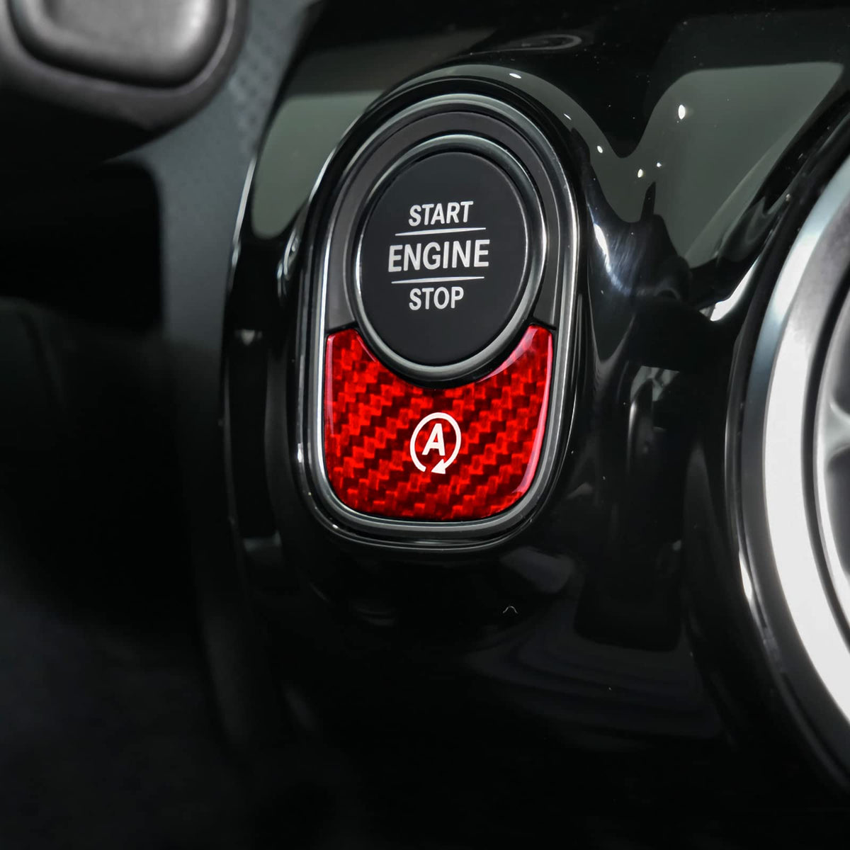 AIRSPEED Carbon Fiber Engine Start/Stop Button Sticker for Mercedes-Benz A-Class W177, GLB X247 & CLA AMG W247 (Red) - detail view 6
