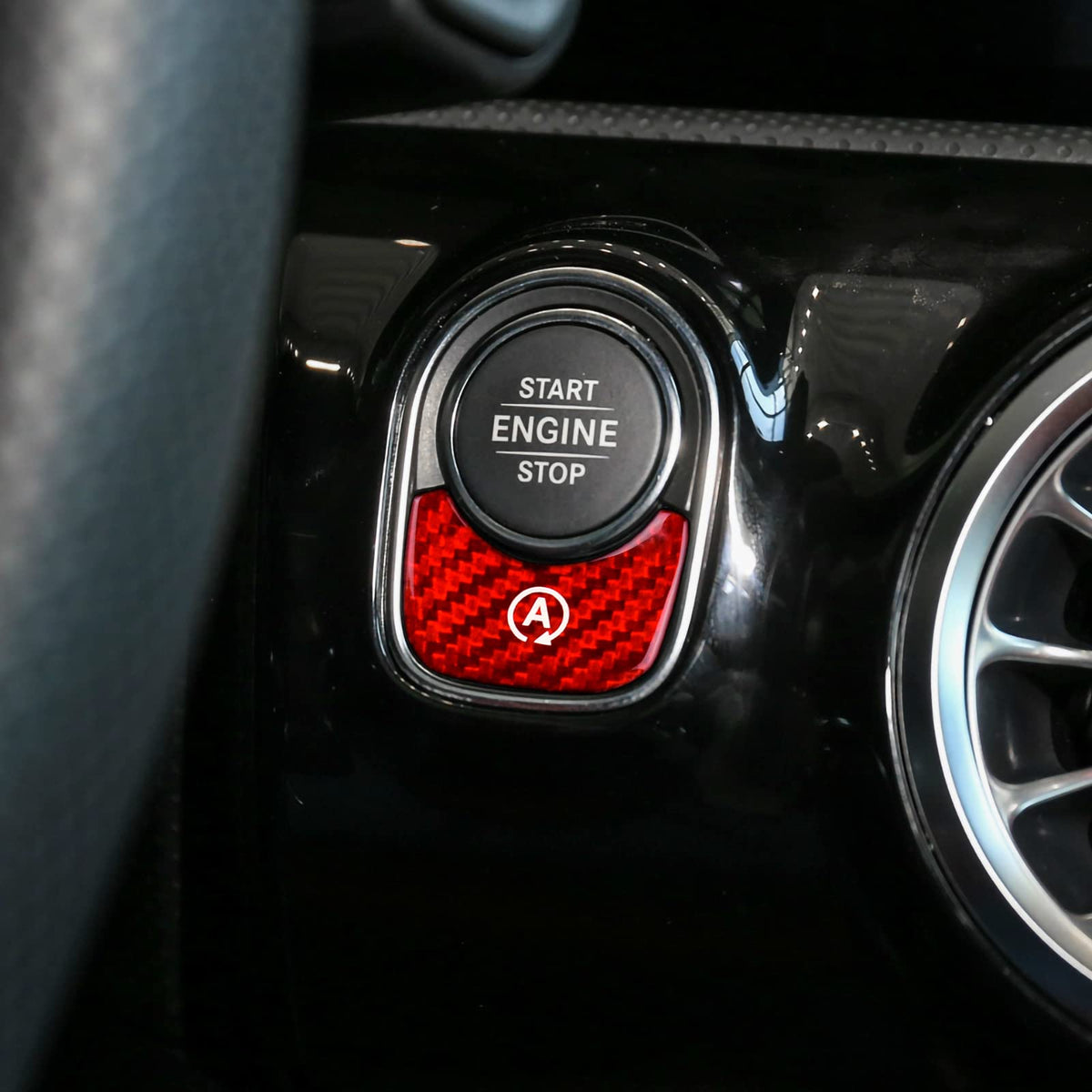 AIRSPEED Carbon Fiber Engine Start/Stop Button Sticker for Mercedes-Benz A-Class W177, GLB X247 & CLA AMG W247 (Red) - detail view 7