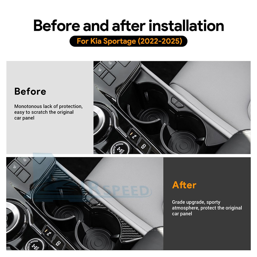 For Kia Sportage 2022-2025 Car Center Water Cup Frame Sticker Black Carbon Fiber - detail view 3