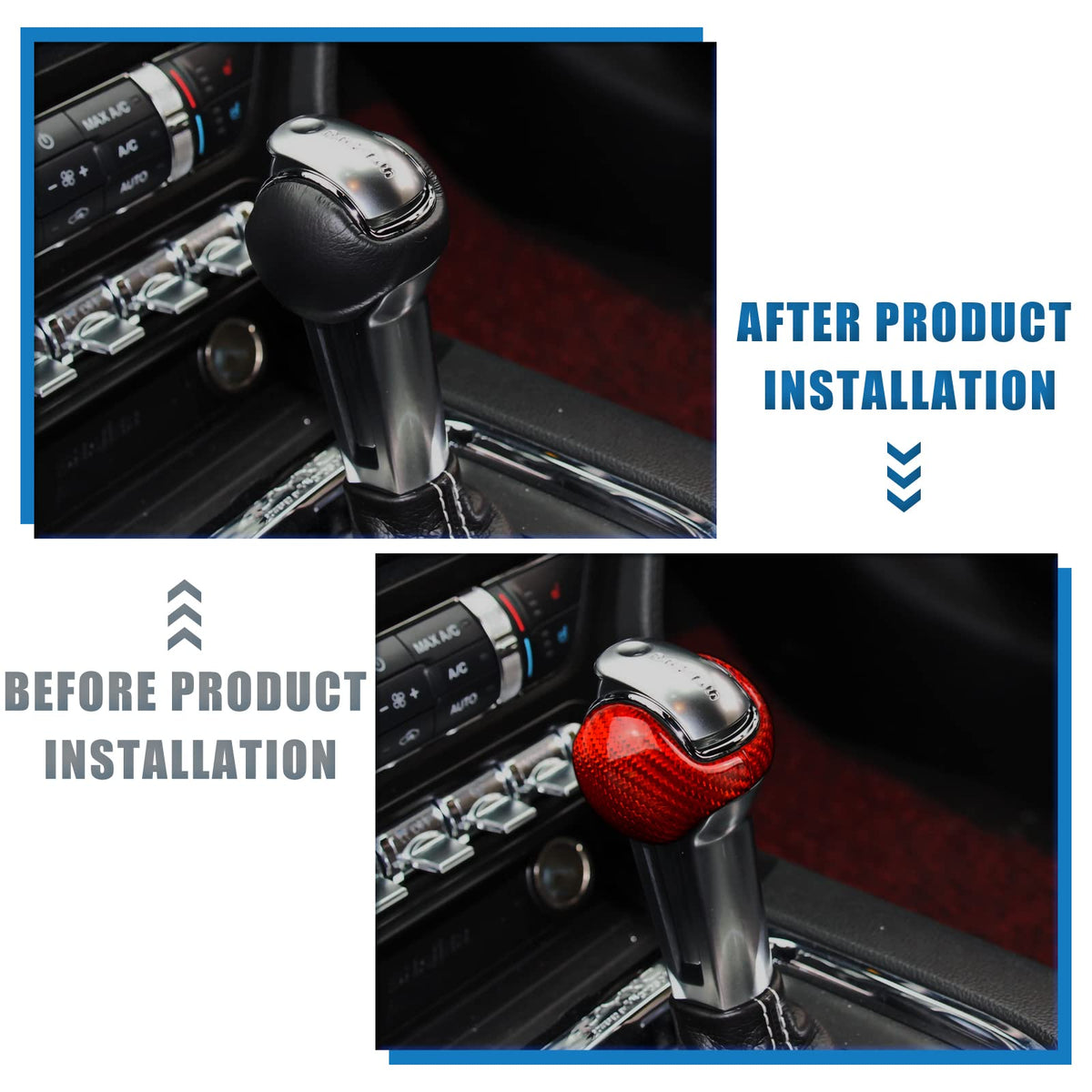 AIRSPEED Carbon Fiber Gear Shift Knob Cover and Interior Trim for 2015-2020 Ford Mustang (Red) - detail view 3