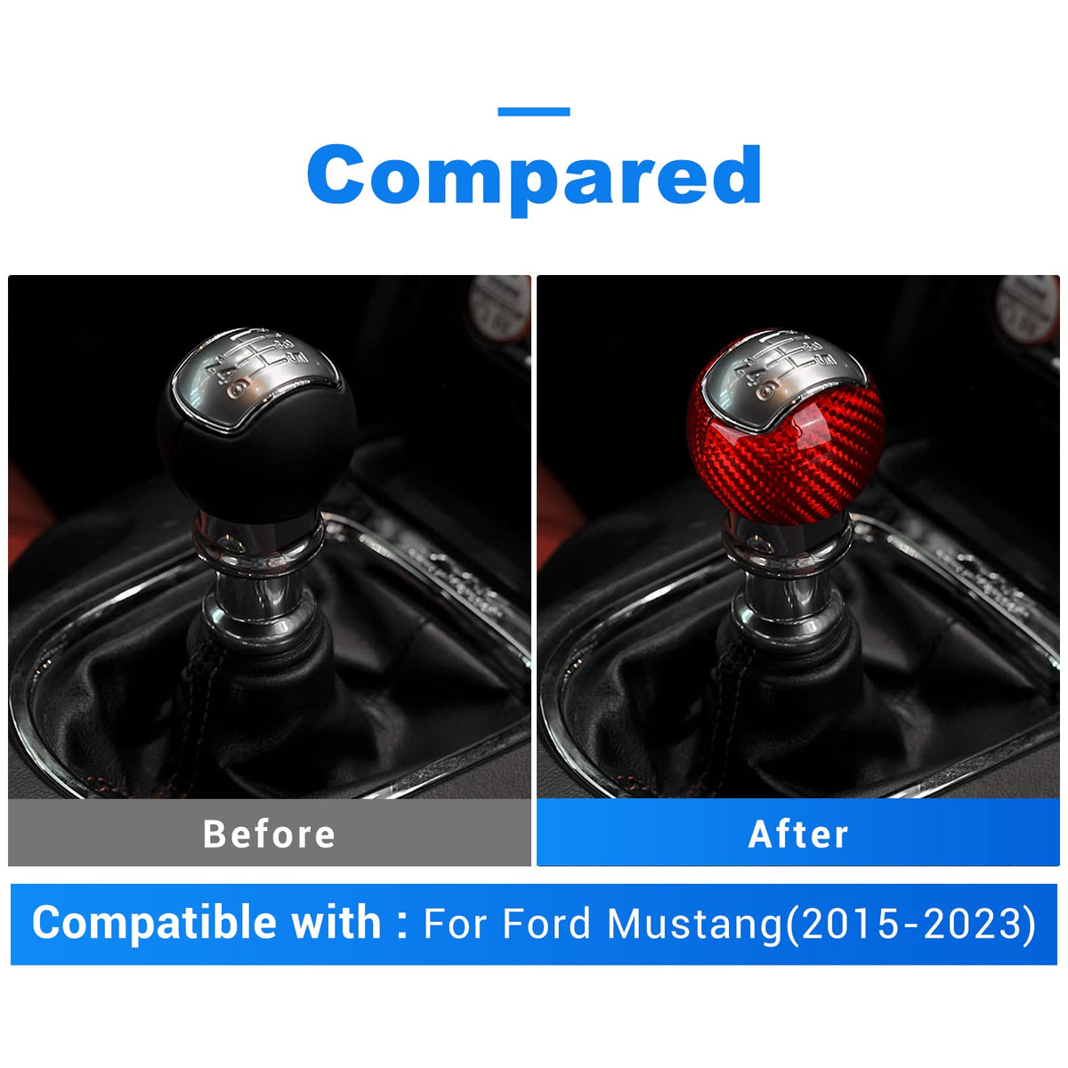 AIRSPEED Carbon Fiber Gear Shift Knob Cover for 2015-2023 Ford Mustang Manual (Red) - detail view 3