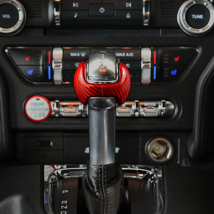 AIRSPEED Carbon Fiber Gear Shift Knob Cover and Interior Trim for 2015-2020 Ford Mustang (Red) - detail view 4
