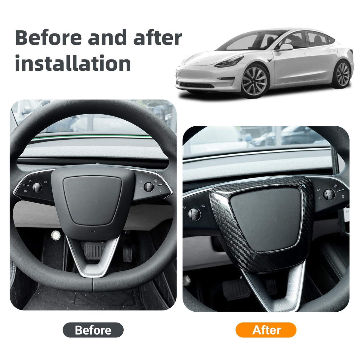 AIRSPEED Carbon Fiber Airbag Cover Decorative Sticker for 2024 Tesla Model 3 Highland - detail view