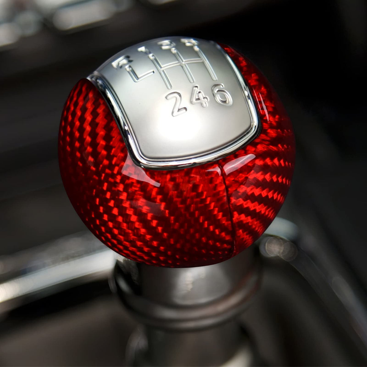AIRSPEED Carbon Fiber Gear Shift Knob Cover for 2015-2023 Ford Mustang Manual (Red) - detail view 4
