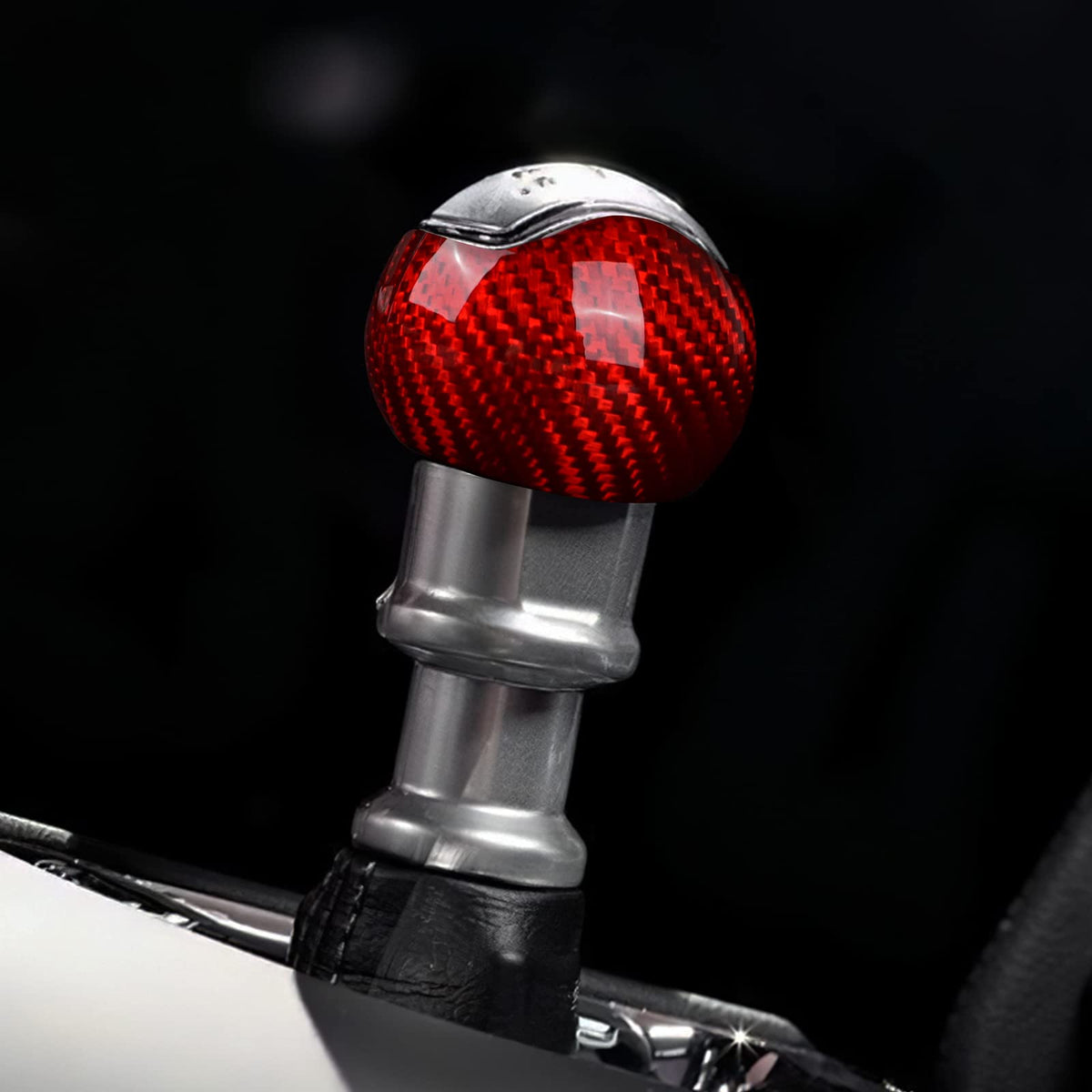 AIRSPEED Carbon Fiber Gear Shift Knob Cover for 2015-2023 Ford Mustang Manual (Red) - detail view 5