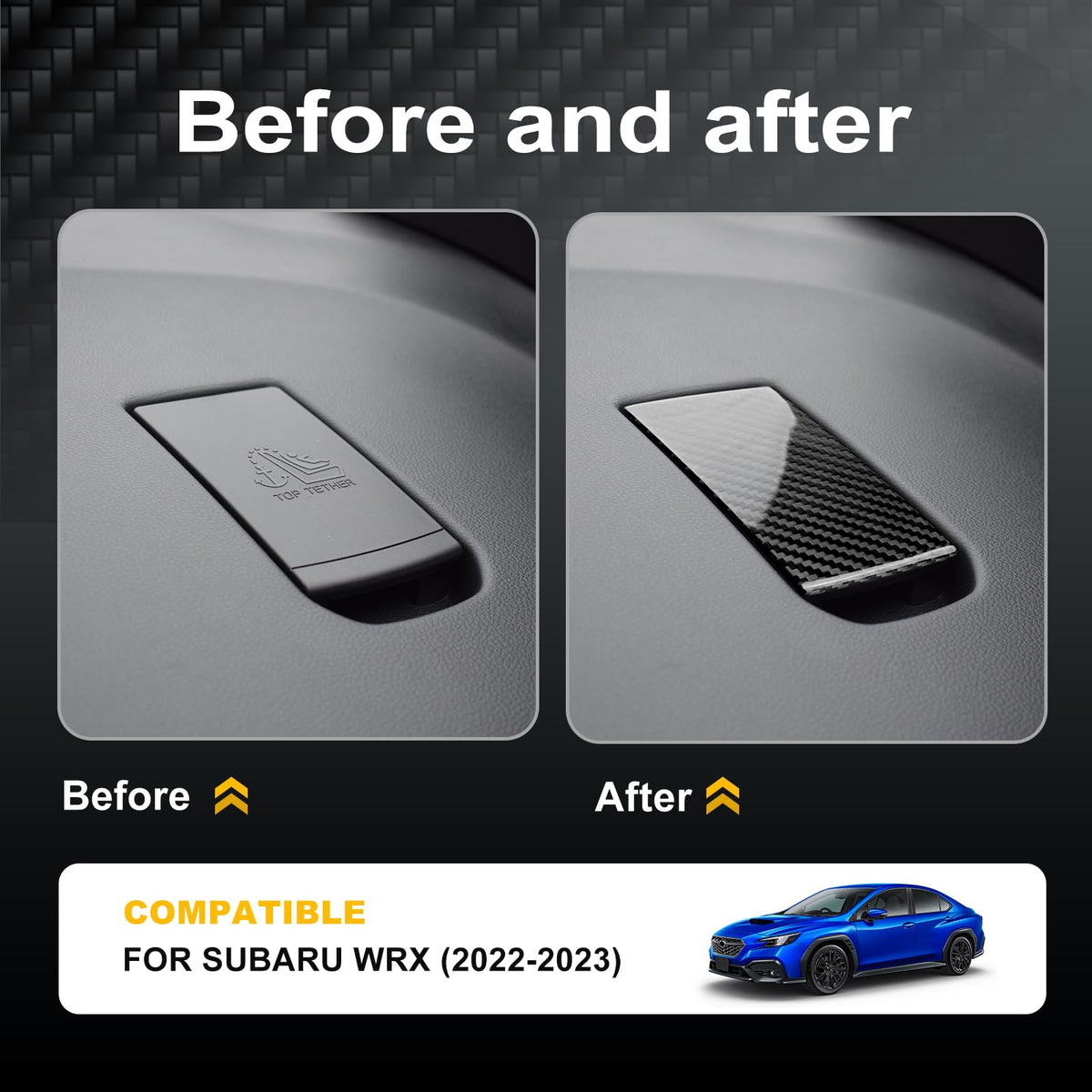 AIRSPEED Hard Carbon Fiber Rear Child Seat Hook Plate Cover Sticker for 2022-2023 Subaru WRX (RHD) - detail view 3