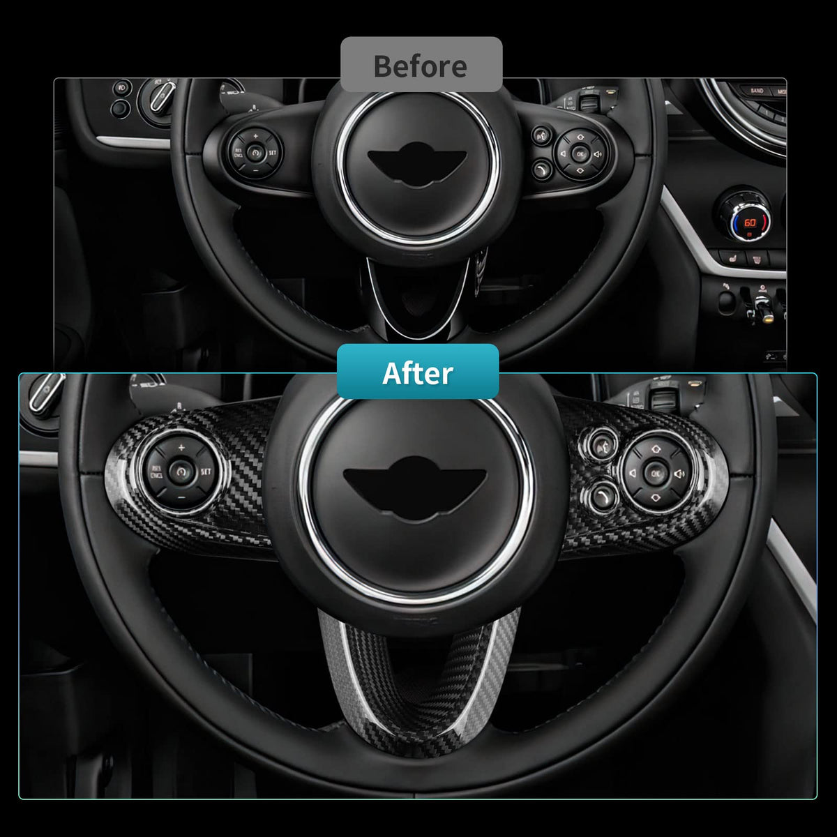 AIRSPEED Carbon Fiber Car Steering Wheel Button Stickers for Mini Cooper Clubman F54 F55 F56 F60 Countryman Cabrio F57 Accessories, General Version - detail view