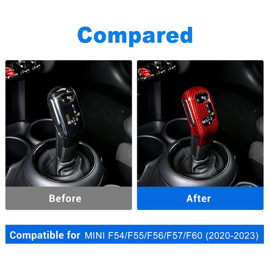 AIRSPEED for Mini Gear Shift Knob Cover Carbon Fiber Shifter Handle Head Sticker Interior Trim for Mini Cooper F54 F55 F56 F57 F60 2020-2023 Accessories (Red) - detail view