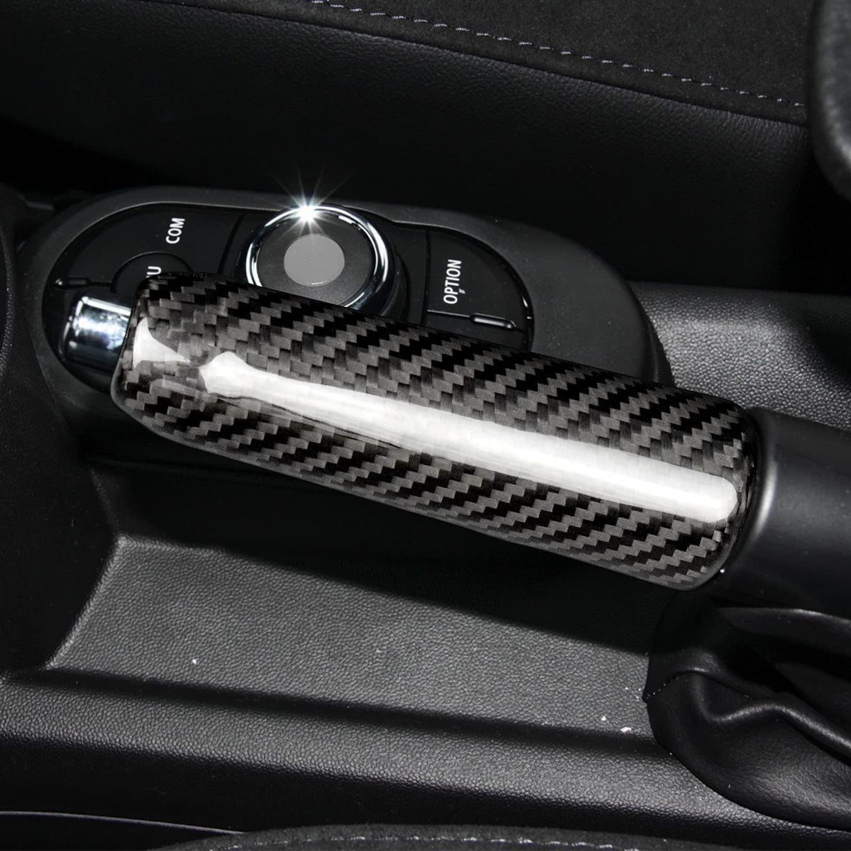 AIRSPEED Carbon Fiber Handbrake Handle Cover for MINI Cooper F55, F56 & F57 Hatchback (2013-2022) - detail view 3