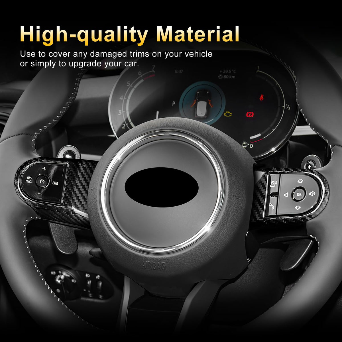 AIRSPEED Carbon Fiber Steering Wheel Button Trim for MINI F55, F56 & F60 (2022-2023, RHD) - detail view