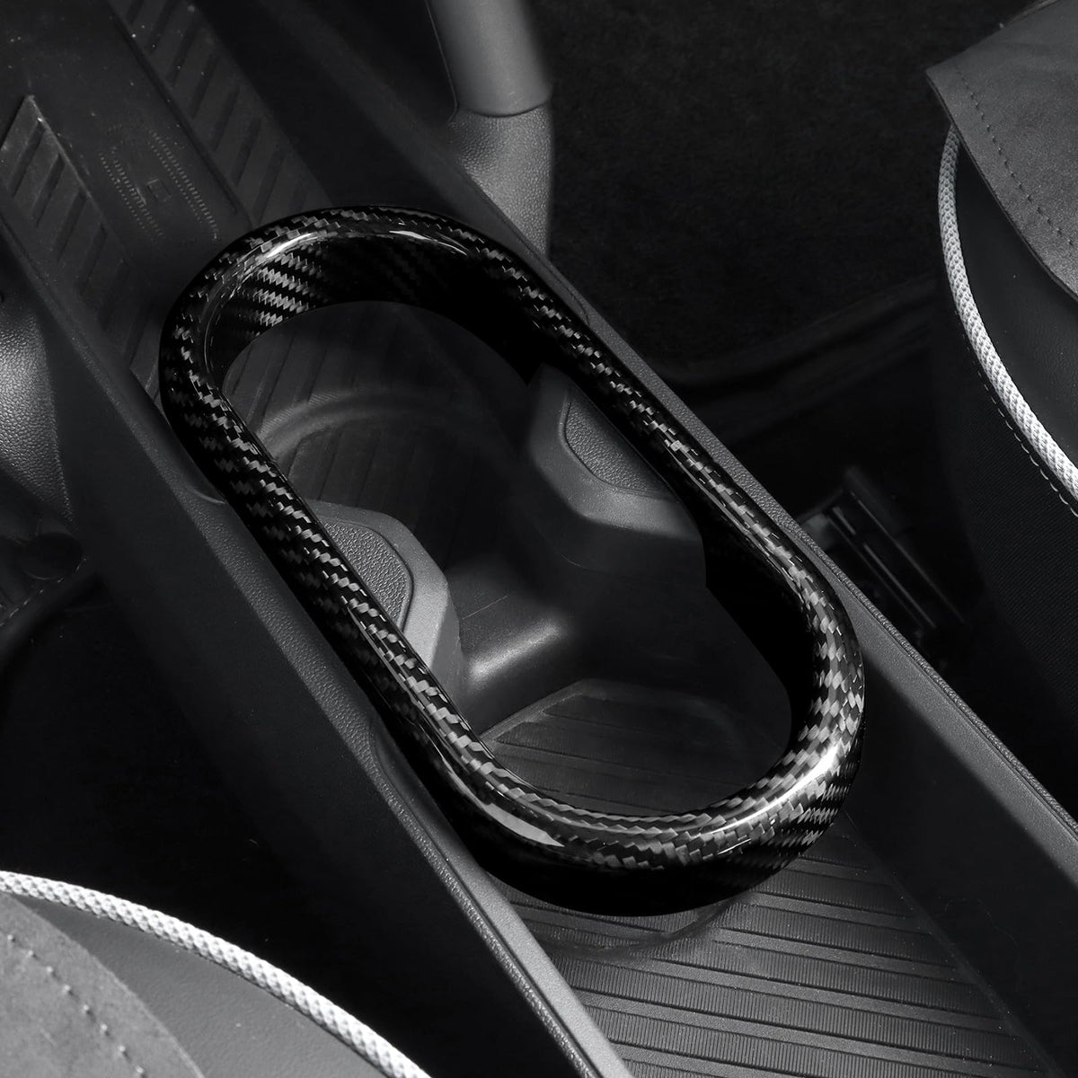 AIRSPEED Carbon Fiber Center Console Cup Holder Frame Cover for MINI J05 Aceman & J01 EV (2024-2025, RHD) - detail view