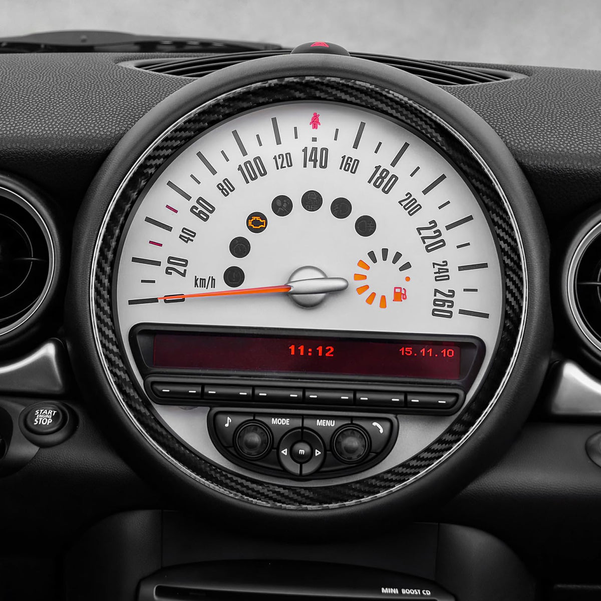 AIRSPEED Real Carbon Fiber Center Console Gear Shift Frame Cover for MINI R55 R56 R57 2007-2013 Speed Indicator Inside Frame Panel Interior Accessories Trim Decoration, Black - detail view 5