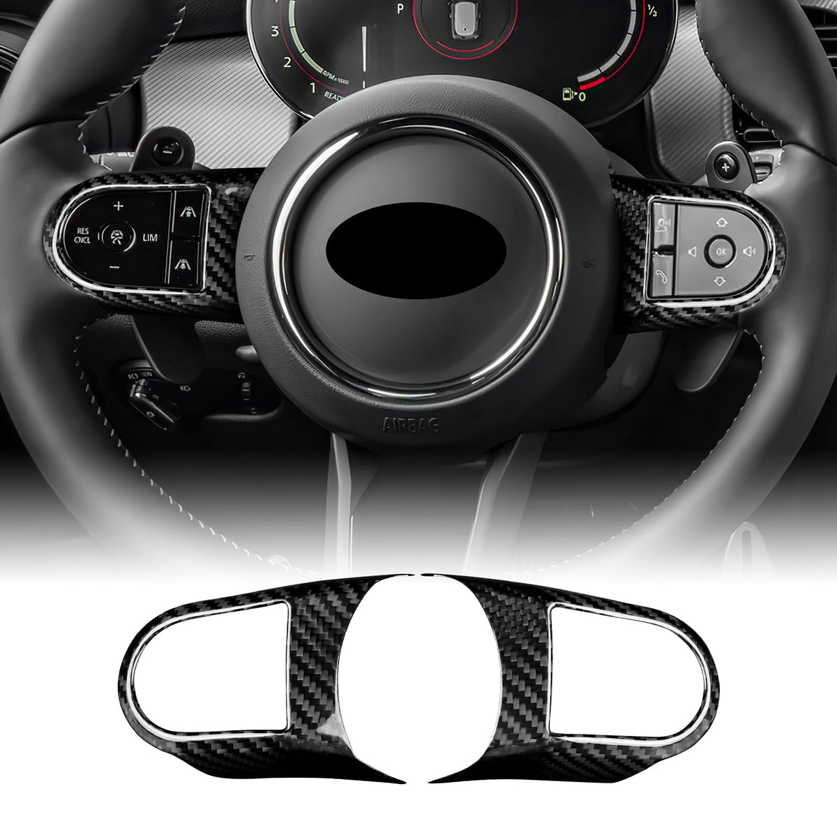AIRSPEED Carbon Fiber Steering Wheel Button Trim for MINI F55, F56 & F60 (2022-2023, RHD) - detail view 8