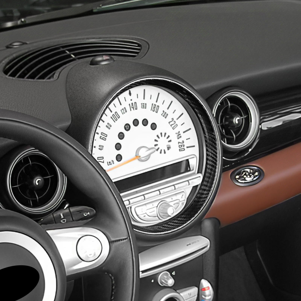 AIRSPEED Real Carbon Fiber Center Console Gear Shift Frame Cover for MINI R55 R56 R57 2007-2013 Speed Indicator Inside Frame Panel Interior Accessories Trim Decoration, Black - detail view 6