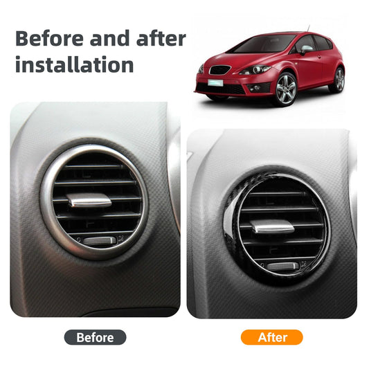 AIRSPEED Hard Carbon Fiber Center Console Dashboard Air Vent Frame Sticker for 2005-2012 SEAT Leon (Black) - detail view