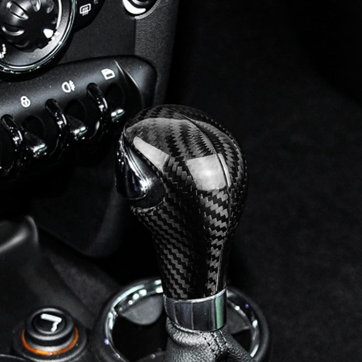 AIRSPEED Carbon Fiber Gear Shift Knob Cover for MINI Cooper R55, R56, R57, R58, R59, R60 & Countryman R61 - detail view