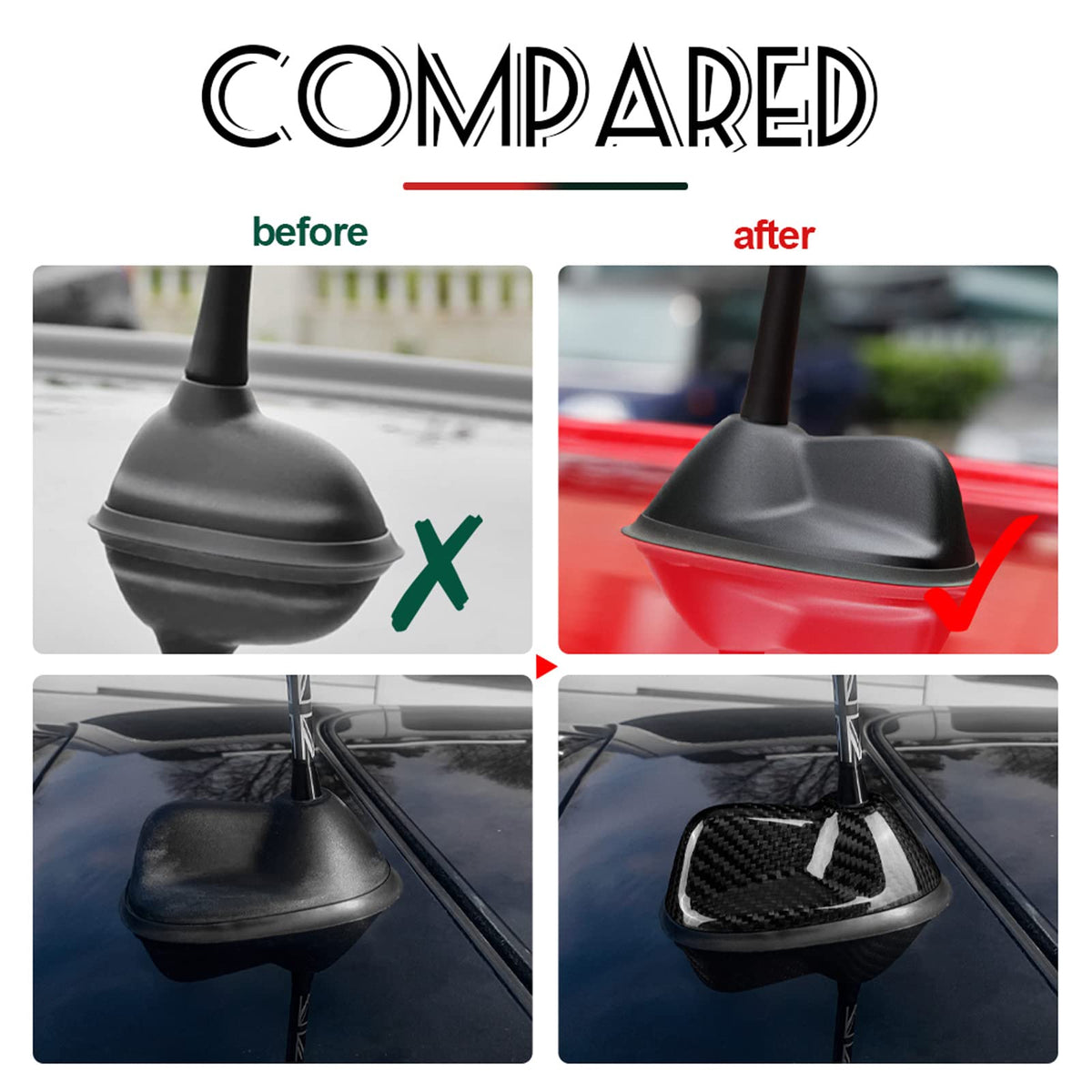AIRSPEED Real Carbon Fiber Car Antenna Shark Fin Cover Trim FM AM Radio Aerial Shark Fin Cover Decoration Decal for MINI Clubman R55(2007-2014) R56(2006-2013) Accessories - detail view 3